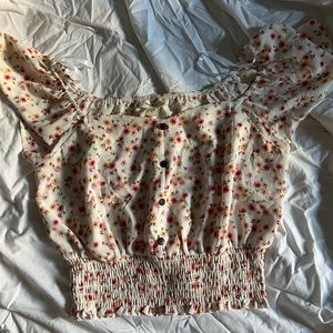 Floral Dress Shirt Crop Top